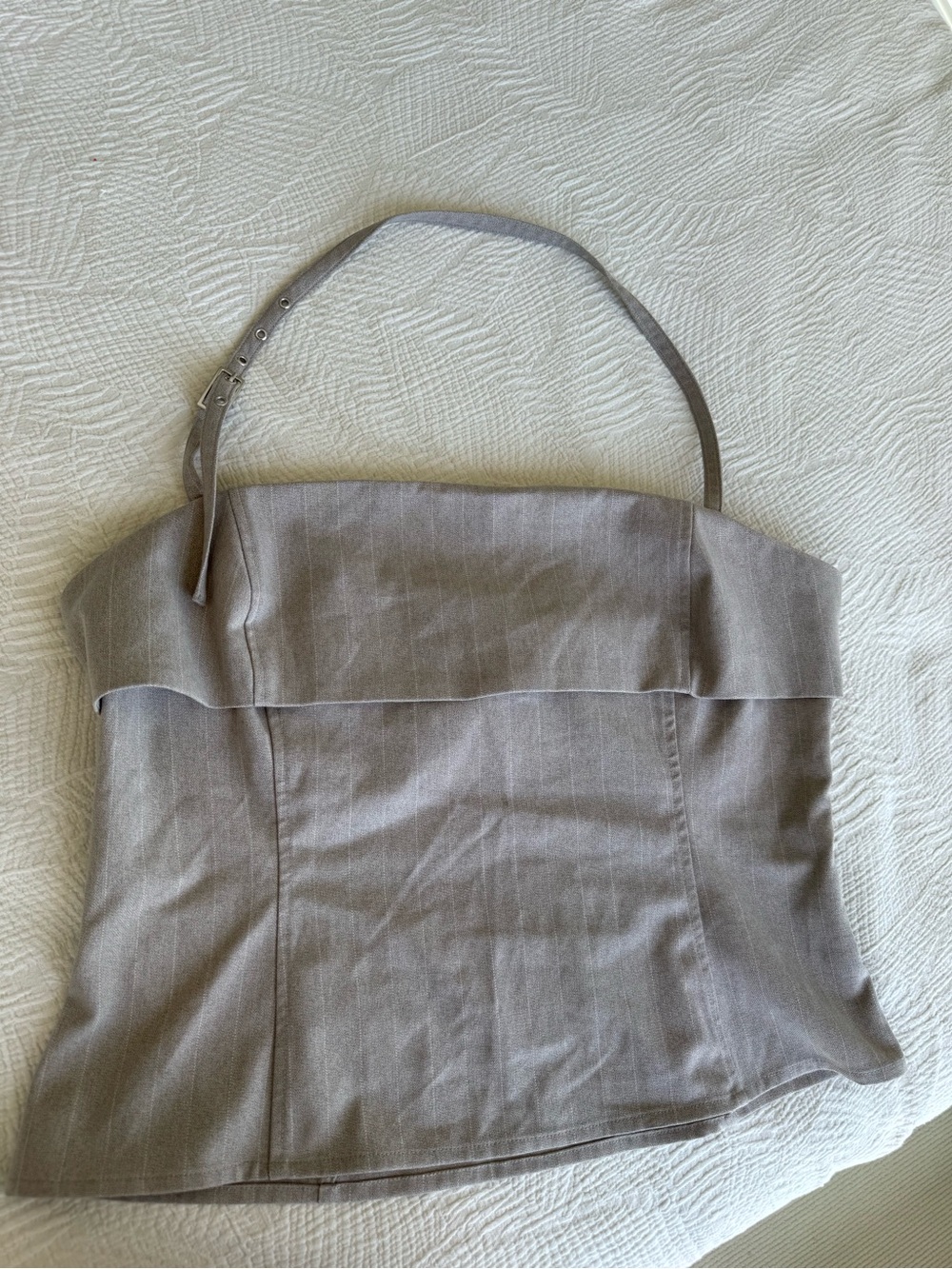 Dynamite Grey Striped Halter Going Out Top
